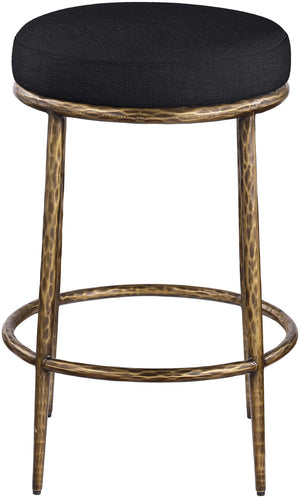Meridian Furniture Ferro Sculptural Black Performance Fabric Counterstool with Brushed Brass Iron Frame 88064Black-C