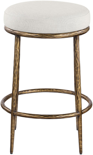 Meridian Furniture Ferro Brushed Brass Iron Barstool with Cream Linen Performance Fabric Kitchen Island Seat 88064Cream-C
