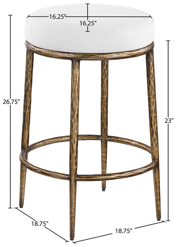 Meridian Furniture Ferro Brushed Brass Iron Counter Stool with White Linen Performance Upholstery 88064White-C