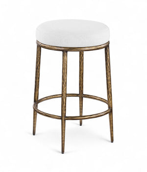 Meridian Furniture Ferro Brushed Brass Iron Counter Stool with White Linen Performance Upholstery 88064White-C