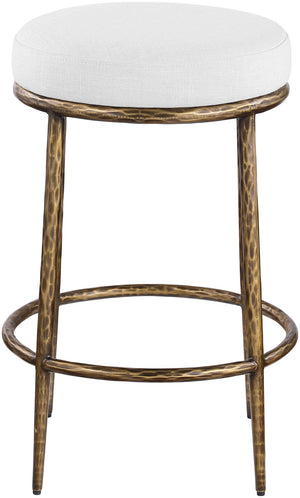 Meridian Furniture Ferro Brushed Brass Iron Counter Stool with White Linen Performance Upholstery 88064White-C