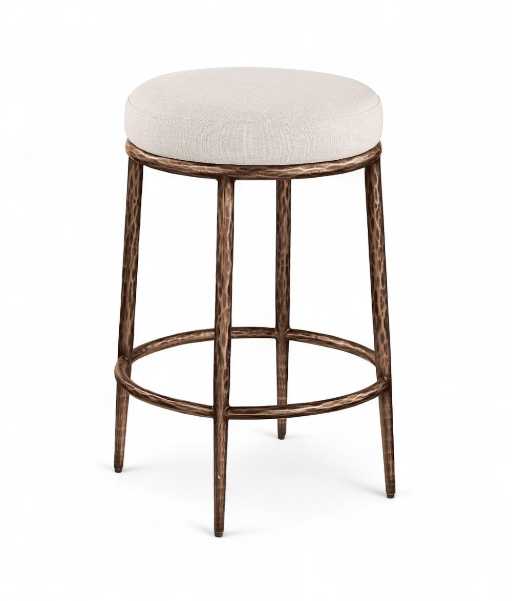 Meridian Furniture Ferro Beige Performance Upholstered Counter Stool with Brushed Bronze Iron Base 88065Beige-C