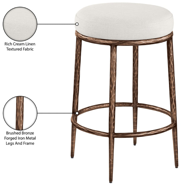 Meridian Furniture Ferro Sculptural Counter Stool with Bronze Iron Base and Cream Performance Upholstery 88065Cream-C