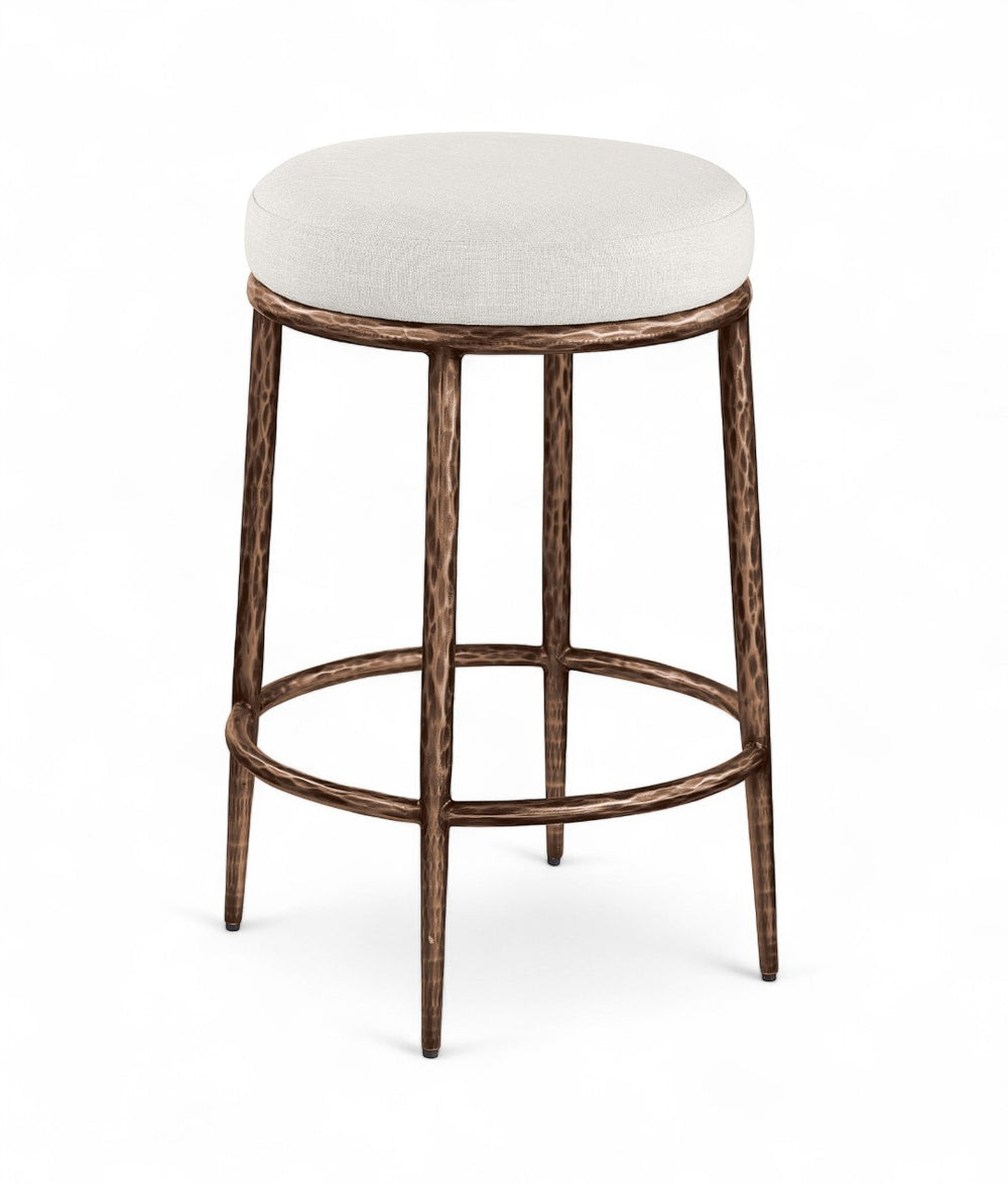 Meridian Furniture Ferro Sculptural Counter Stool with Bronze Iron Base and Cream Performance Upholstery 88065Cream-C