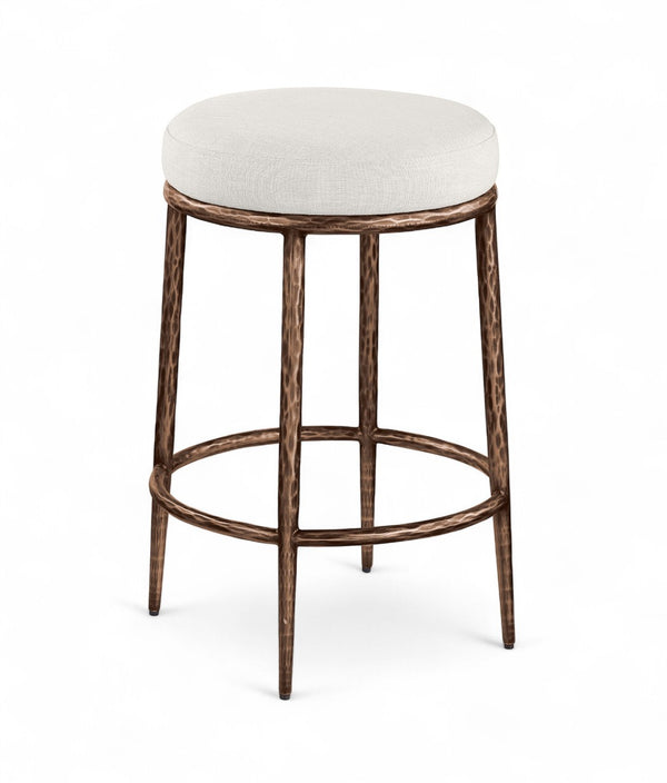 Meridian Furniture Ferro Sculptural Counter Stool with Bronze Iron Base and Cream Performance Upholstery 88065Cream-C