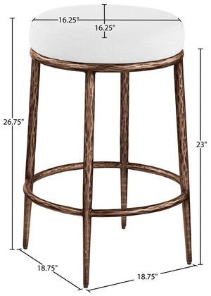 Meridian Furniture Ferro Sculptural Counter Stool with Stain Resistant Linen Seat and Bronze Iron Frame 88065White-C