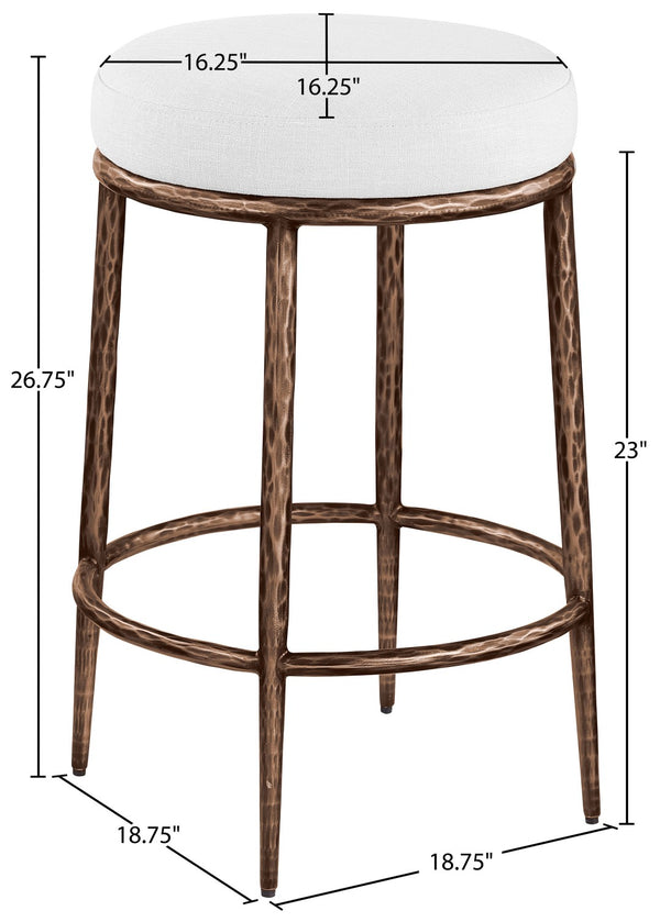 Meridian Furniture Ferro Sculptural Counter Stool with Stain Resistant Linen Seat and Bronze Iron Frame 88065White-C