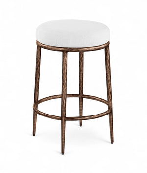 Meridian Furniture Ferro Sculptural Counter Stool with Stain Resistant Linen Seat and Bronze Iron Frame 88065White-C