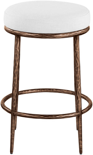 Meridian Furniture Ferro Sculptural Counter Stool with Stain Resistant Linen Seat and Bronze Iron Frame 88065White-C