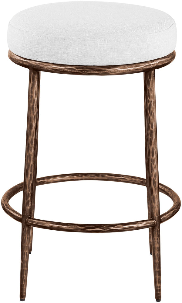 Meridian Furniture Ferro Sculptural Counter Stool with Stain Resistant Linen Seat and Bronze Iron Frame 88065White-C