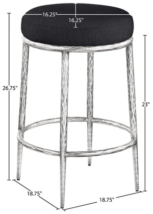 Meridian Furniture Ferro Sculptural Iron Frame Counter Stool with Stain Resistant Linen Upholstery 88066Black-C