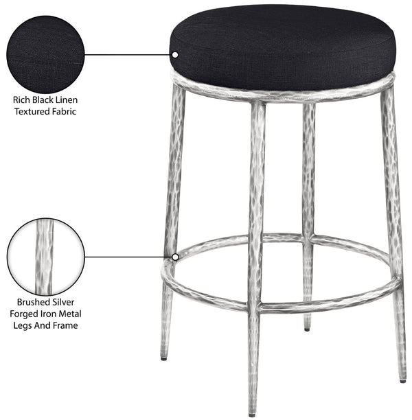 Meridian Furniture Ferro Sculptural Iron Frame Counter Stool with Stain Resistant Linen Upholstery 88066Black-C