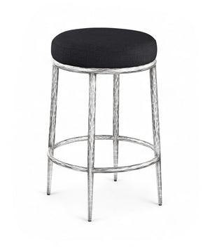 Meridian Furniture Ferro Sculptural Iron Frame Counter Stool with Stain Resistant Linen Upholstery 88066Black-C