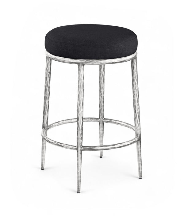 Meridian Furniture Ferro Sculptural Iron Frame Counter Stool with Stain Resistant Linen Upholstery 88066Black-C