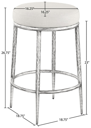Meridian Furniture Ferro Cream Upholstered Counter Stool with Brushed Silver Iron Legs for Kitchen Islands 88066Cream-C