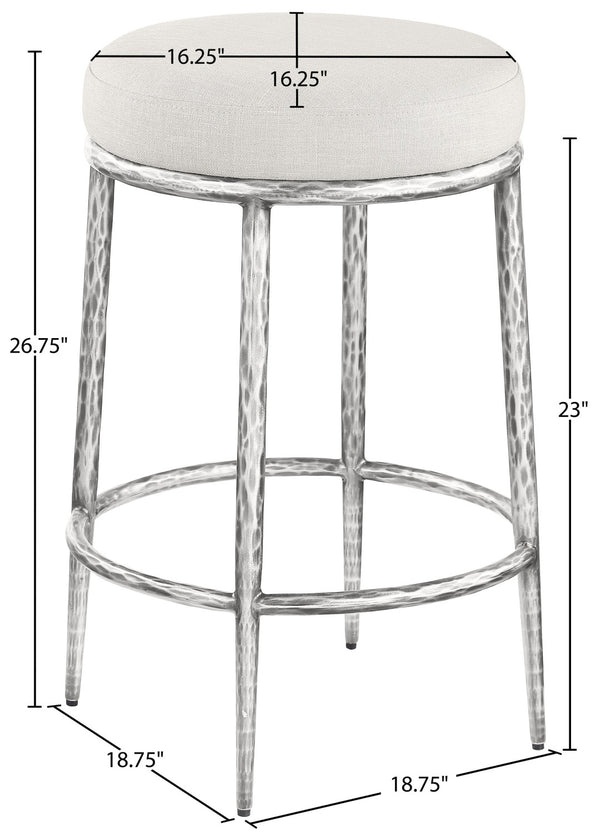 Meridian Furniture Ferro Cream Upholstered Counter Stool with Brushed Silver Iron Legs for Kitchen Islands 88066Cream-C