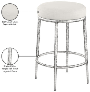 Meridian Furniture Ferro Cream Upholstered Counter Stool with Brushed Silver Iron Legs for Kitchen Islands 88066Cream-C