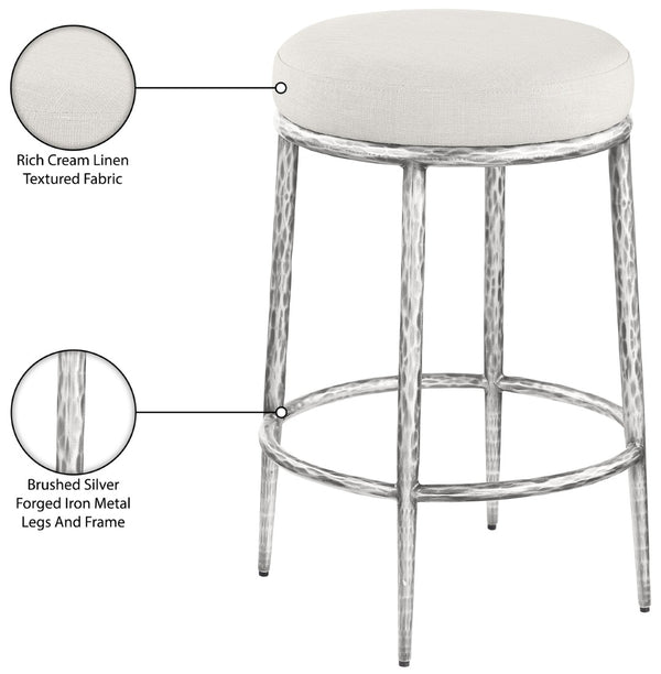 Meridian Furniture Ferro Cream Upholstered Counter Stool with Brushed Silver Iron Legs for Kitchen Islands 88066Cream-C