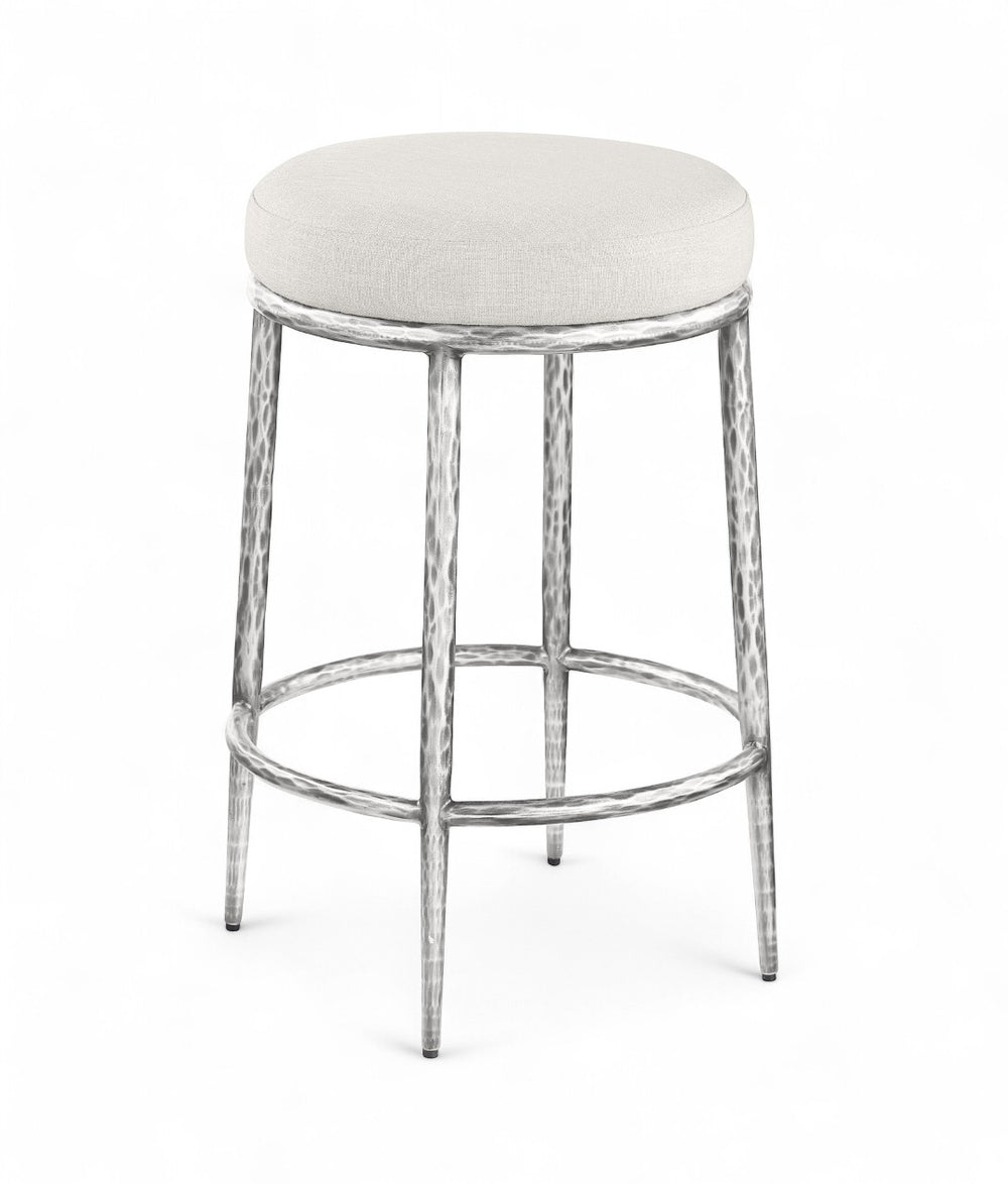 Meridian Furniture Ferro Cream Upholstered Counter Stool with Brushed Silver Iron Legs for Kitchen Islands 88066Cream-C