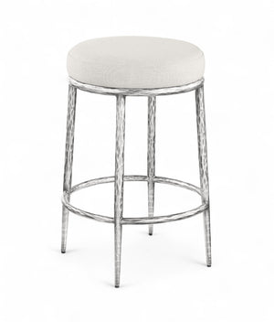 Meridian Furniture Ferro Cream Upholstered Counter Stool with Brushed Silver Iron Legs for Kitchen Islands 88066Cream-C