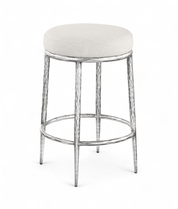 Meridian Furniture Ferro Cream Upholstered Counter Stool with Brushed Silver Iron Legs for Kitchen Islands 88066Cream-C