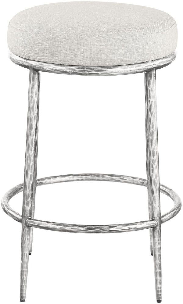 Meridian Furniture Ferro Cream Upholstered Counter Stool with Brushed Silver Iron Legs for Kitchen Islands 88066Cream-C