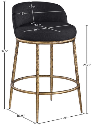 Meridian Furniture Ferro Sculptural Counter Stool with Brass Frame and Black Performance Upholstery 88067Black-C