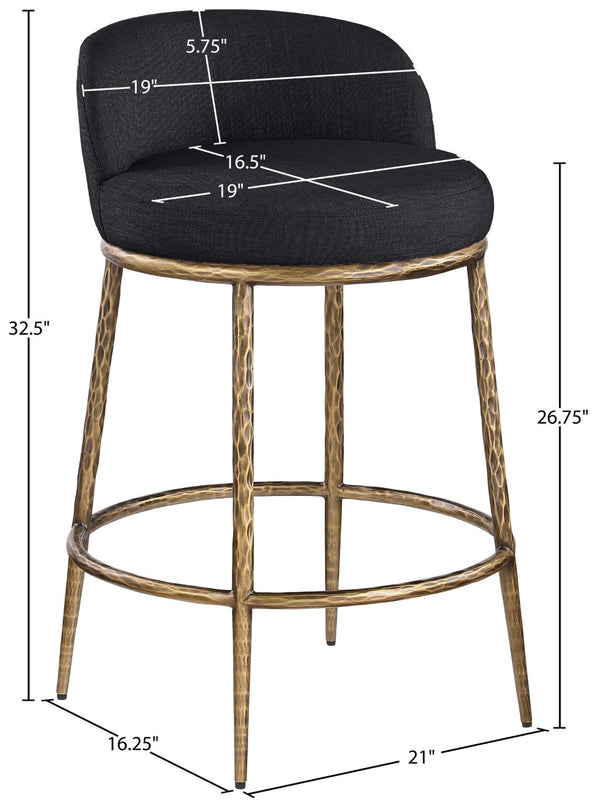Meridian Furniture Ferro Sculptural Counter Stool with Brass Frame and Black Performance Upholstery 88067Black-C