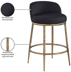 Meridian Furniture Ferro Sculptural Counter Stool with Brass Frame and Black Performance Upholstery 88067Black-C