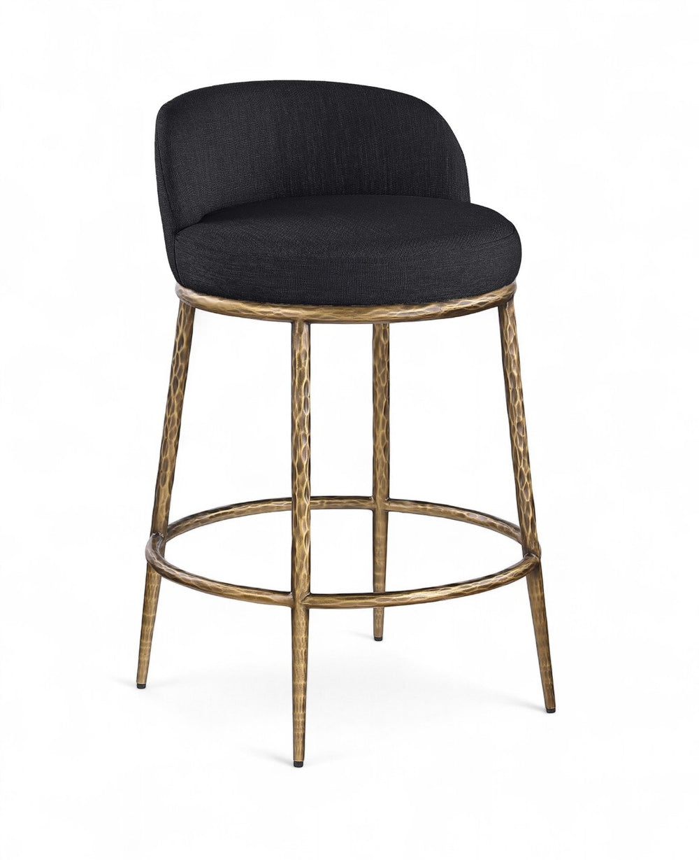 Meridian Furniture Ferro Sculptural Counter Stool with Brass Frame and Black Performance Upholstery 88067Black-C
