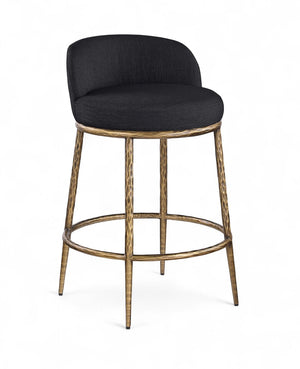 Meridian Furniture Ferro Sculptural Counter Stool with Brass Frame and Black Performance Upholstery 88067Black-C