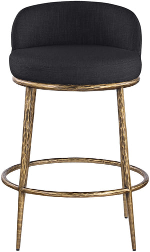 Meridian Furniture Ferro Sculptural Counter Stool with Brass Frame and Black Performance Upholstery 88067Black-C