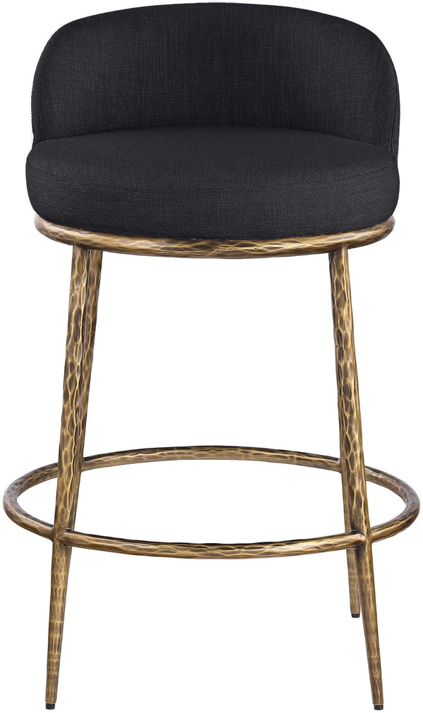 Meridian Furniture Ferro Sculptural Counter Stool with Brass Frame and Black Performance Upholstery 88067Black-C