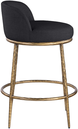 Meridian Furniture Ferro Sculptural Counter Stool with Brass Frame and Black Performance Upholstery 88067Black-C