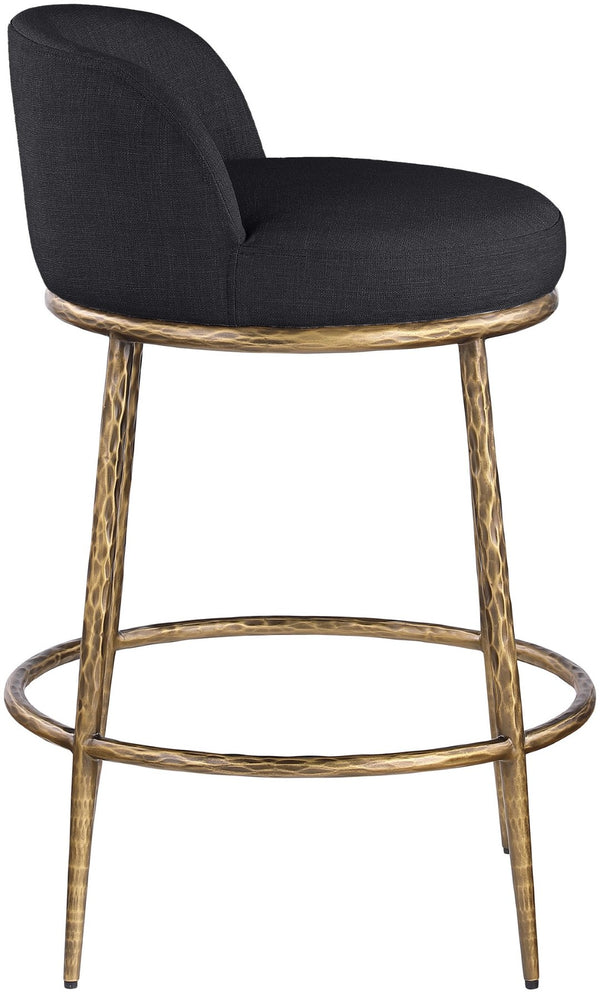 Meridian Furniture Ferro Sculptural Counter Stool with Brass Frame and Black Performance Upholstery 88067Black-C