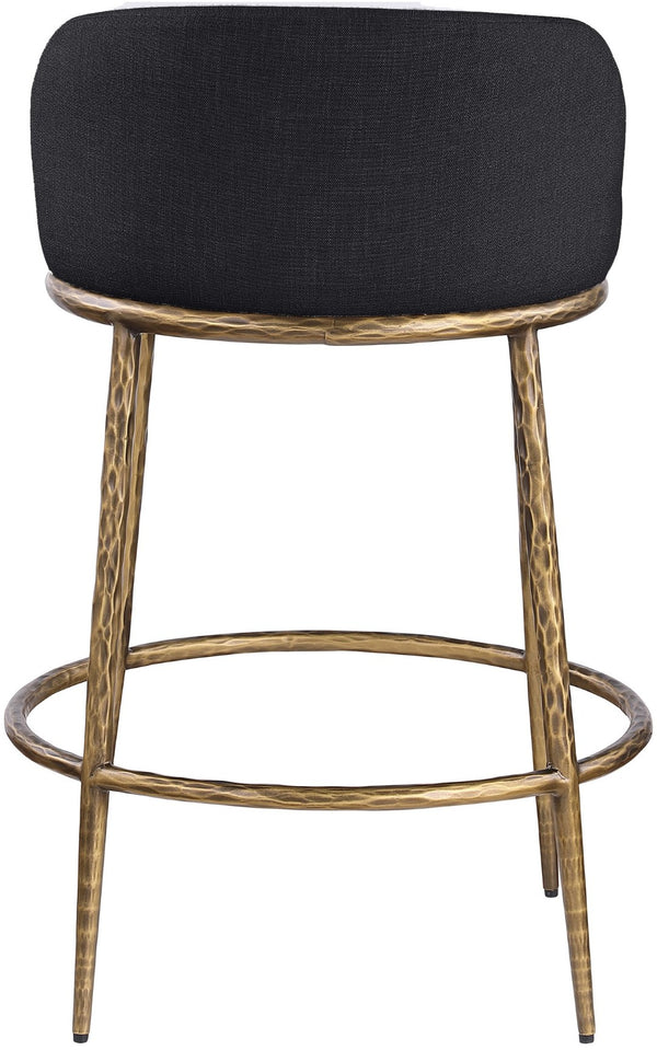Meridian Furniture Ferro Sculptural Counter Stool with Brass Frame and Black Performance Upholstery 88067Black-C