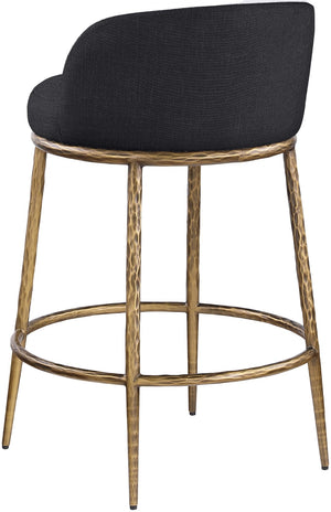 Meridian Furniture Ferro Sculptural Counter Stool with Brass Frame and Black Performance Upholstery 88067Black-C
