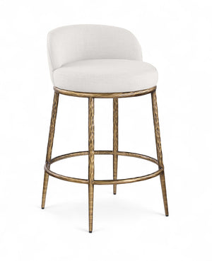 Meridian Furniture Ferro Sculptural Counter Stool with Brass Iron Legs and Stain Resistant Linen Fabric 88067Cream-C