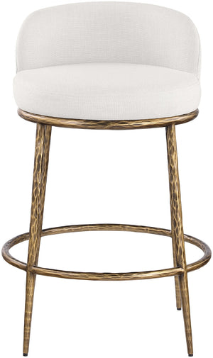 Meridian Furniture Ferro Sculptural Counter Stool with Brass Iron Legs and Stain Resistant Linen Fabric 88067Cream-C