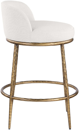 Meridian Furniture Ferro Sculptural Counter Stool with Brass Iron Legs and Stain Resistant Linen Fabric 88067Cream-C