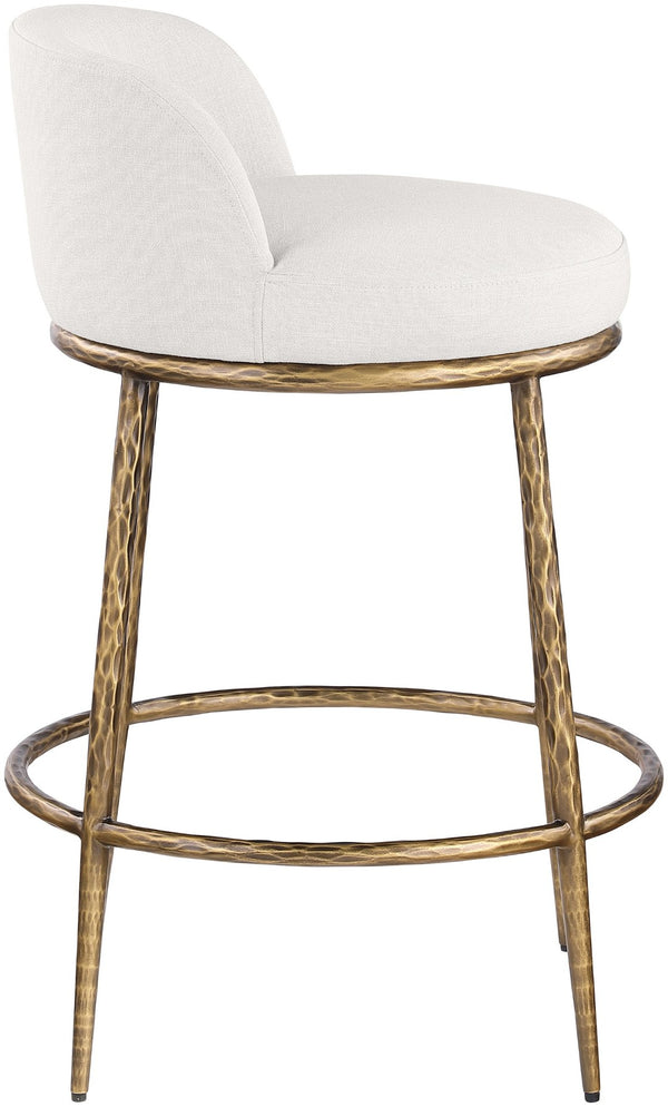 Meridian Furniture Ferro Sculptural Counter Stool with Brass Iron Legs and Stain Resistant Linen Fabric 88067Cream-C