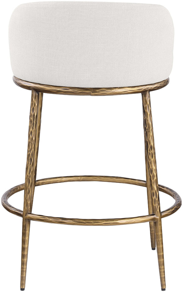 Meridian Furniture Ferro Sculptural Counter Stool with Brass Iron Legs and Stain Resistant Linen Fabric 88067Cream-C