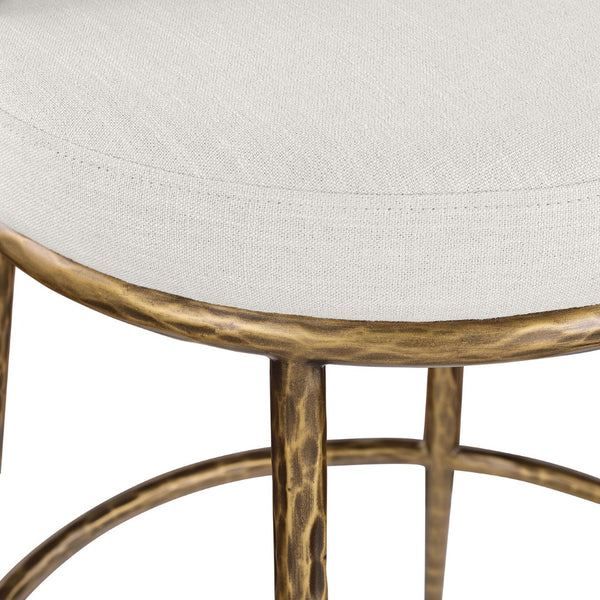 Meridian Furniture Ferro Sculptural Counter Stool with Brass Iron Legs and Stain Resistant Linen Fabric 88067Cream-C