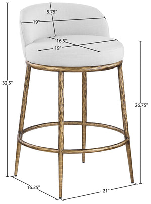 Meridian Furniture Ferro Brushed Brass Iron Stool with Stain Resistant Linen Upholstery for Kitchen Islands 88067White-C
