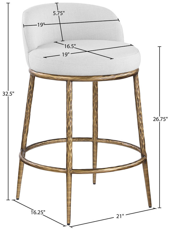 Meridian Furniture Ferro Brushed Brass Iron Stool with Stain Resistant Linen Upholstery for Kitchen Islands 88067White-C