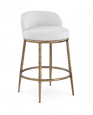 Meridian Furniture Ferro Brushed Brass Iron Stool with Stain Resistant Linen Upholstery for Kitchen Islands 88067White-C