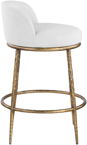 Meridian Furniture Ferro Brushed Brass Iron Stool with Stain Resistant Linen Upholstery for Kitchen Islands 88067White-C