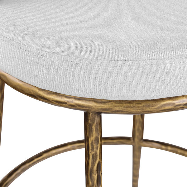 Meridian Furniture Ferro Brushed Brass Iron Stool with Stain Resistant Linen Upholstery for Kitchen Islands 88067White-C