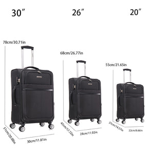 English Elm 3-piece Soft Shell Luggage Set with Swivel Wheels Telescopic Handle and Password Lock Black T3292P343134