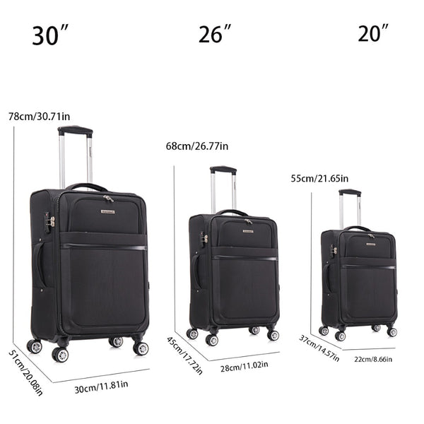 English Elm 3-piece Soft Shell Luggage Set with Swivel Wheels Telescopic Handle and Password Lock Black T3292P343134